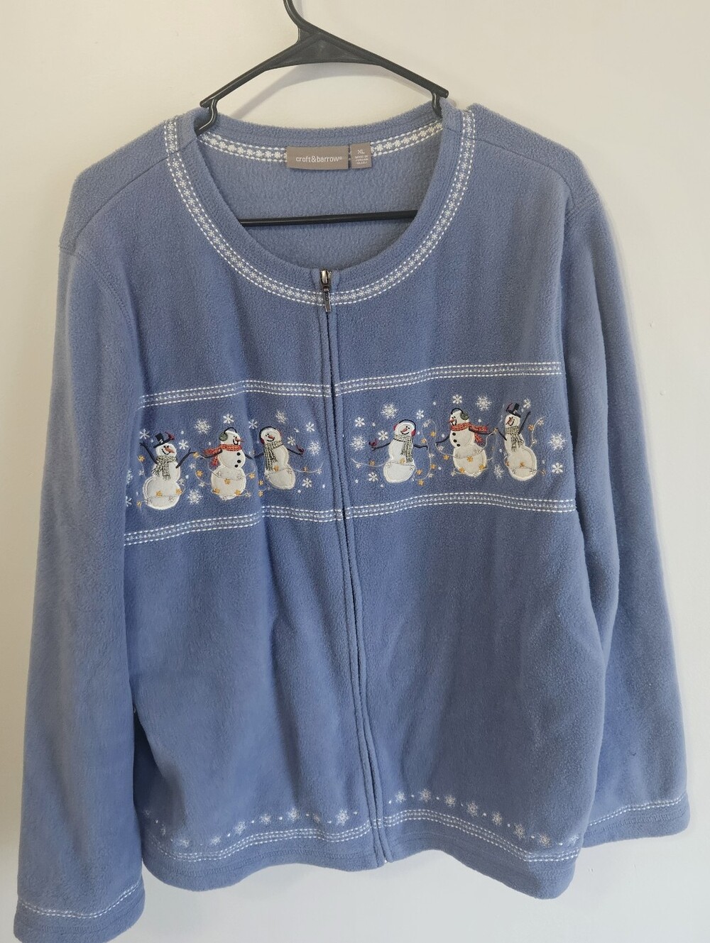 Croft & Barrow Blue Fleece Snowman Zip Up Jacket Vintage Winter Women's XL